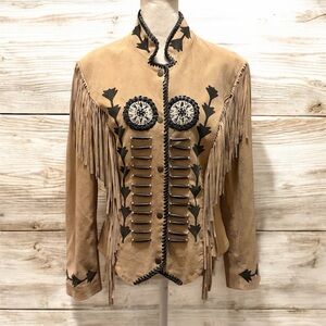 T4 West Tan and Black Fringed Women's Jacket